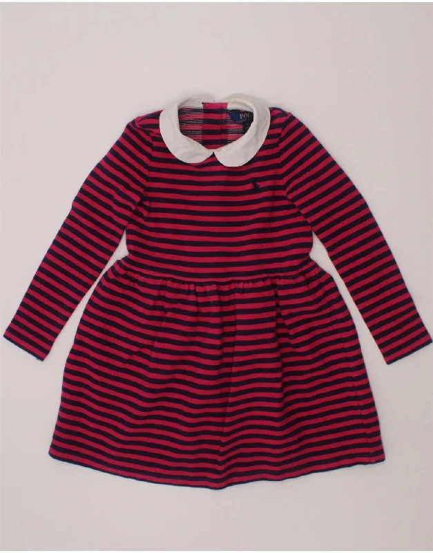 POLO RALPH LAUREN Girls Long Sleeve Polo Dress 4-5 Years Pink Striped Tunics Cozy soft