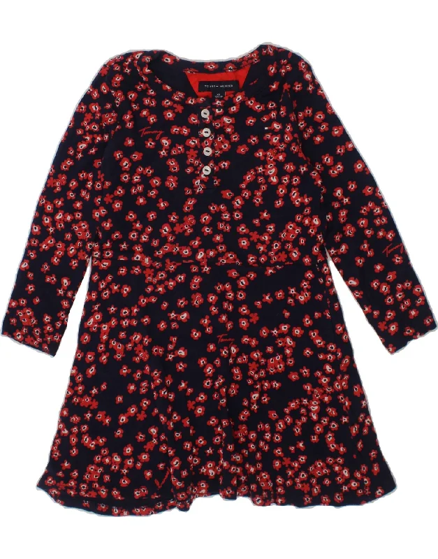 TOMMY HILFIGER Girls Long Sleeve A-Line Dress 4-5 Years XS Navy Blue Tunics Versatile all-occasion