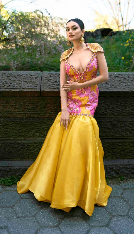 MIMOSA- Mustard yellow and pink dress Tunics Sophisticated sleek