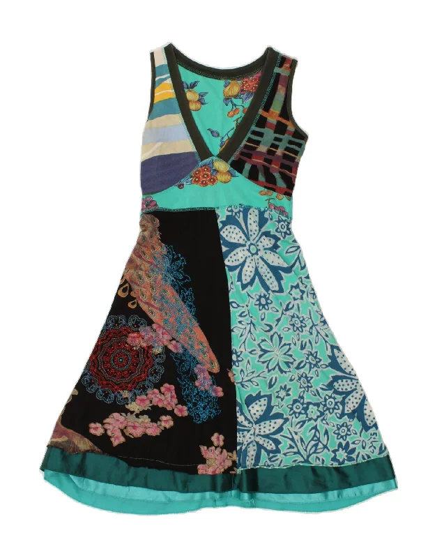 DESIGUAL Womens Sleeveless A-Line Dress UK 8 Small Multicoloured Floral Tunics Office stylish