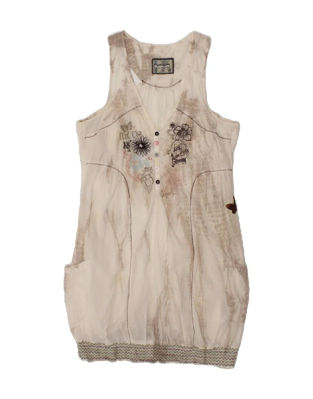 DESIGUAL Womens Sleeveless Bubble Dress EU 44 XL Beige Floral Cotton Tunics Review highly