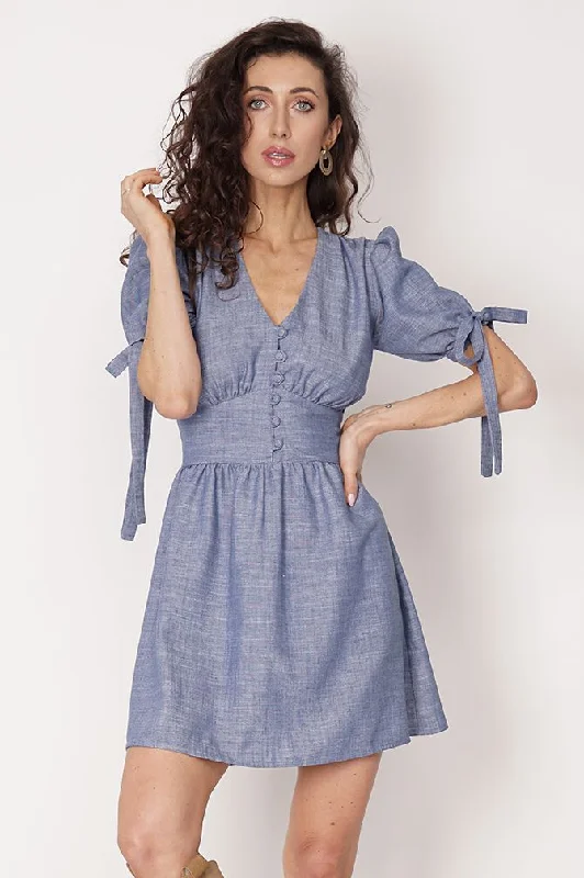 Maribel Viscose-Linen Dress Blue Tunics Office stylish