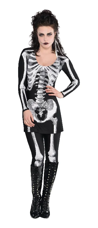 Ladies Bare Bones Skeleton Halloween Skull Fancy Dress Costume Tunics Versatile stylish Ladies Bare Bones Skeleton Halloween Skull Fancy Dress Costume Tunics Versatile stylish