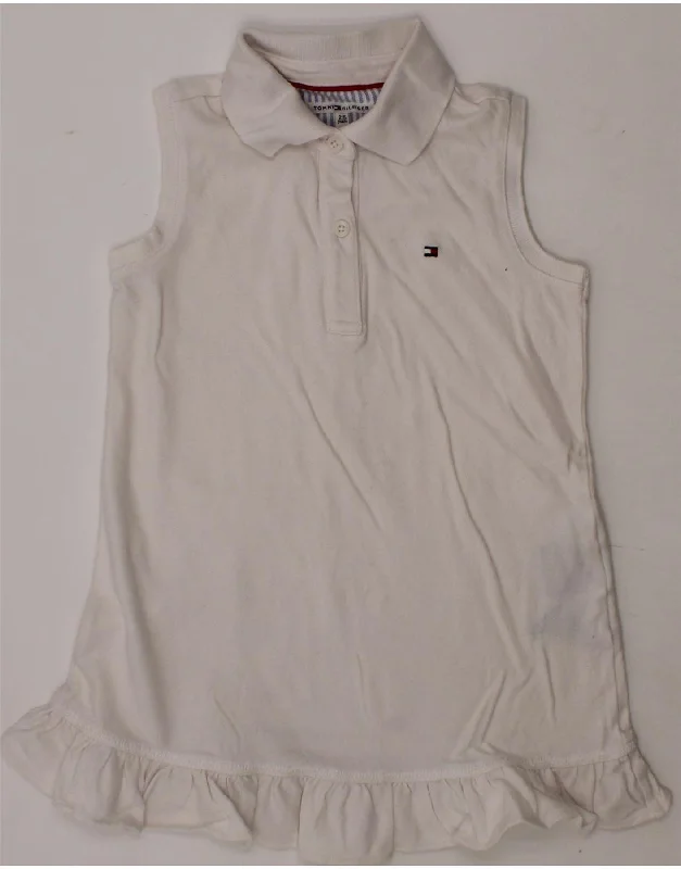 TOMMY HILFIGER Girls Sleeveless Polo Dress 2-3 Years White Cotton Elegant Long Evening