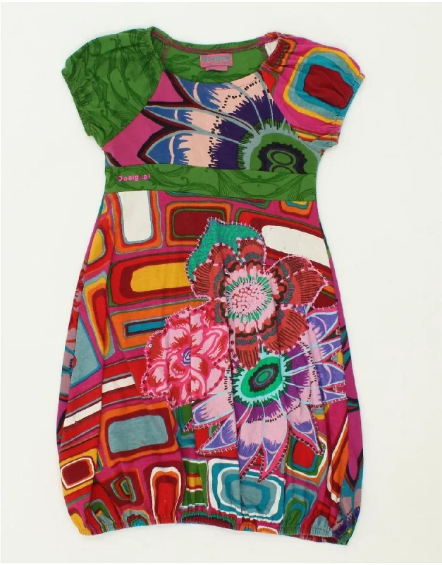 DESIGUAL Girls Graphic Bubble Dress 7-8 Years Pink Floral Cotton Tunics Prom sequined DESIGUAL Girls Graphic Bubble Dress 7-8 Years Pink Floral Cotton Tunics Prom sequined