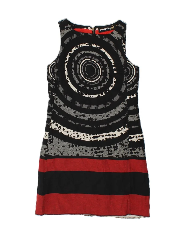 DESIGUAL Womens Sleeveless Sheath Dress EU 40 Medium Black Colourblock Tunics Spring floral