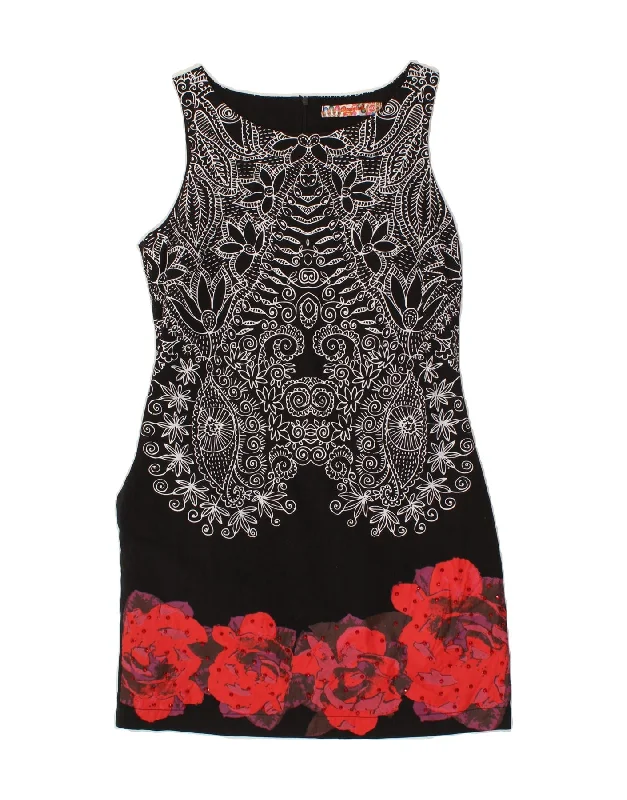 DESIGUAL Womens Sleeveless Sheath Dress EU 40 Medium Black Floral Tunics Fashionable chic