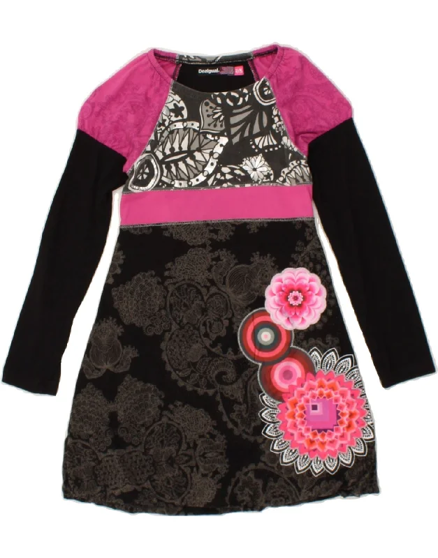 DESIGUAL Girls Long Sleeve A-Line Dress 7-8 Years Black Paisley Cotton Tunics Travel practical DESIGUAL Girls Long Sleeve A-Line Dress 7-8 Years Black Paisley Cotton Tunics Travel practical