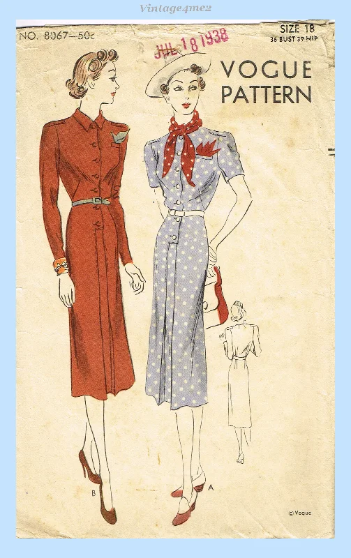 Vogue 8067: 1930s Rare Misses Street Dress Sz 36 B Vintage Sewing Pattern Tunics Winter warm Vogue 8067: 1930s Rare Misses Street Dress Sz 36 B Vintage Sewing Pattern Tunics Winter warm