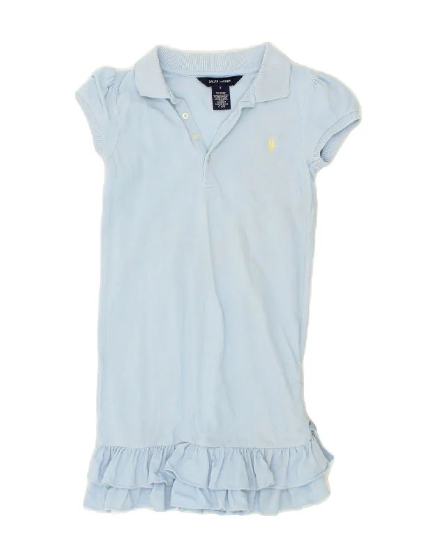 RALPH LAUREN Girls Ruffle Polo Dress 5-6 Years Blue Cotton Tunics Stylish modern