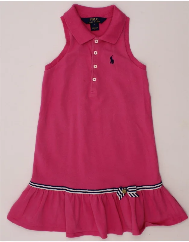 POLO RALPH LAUREN Girls Sleeveless Polo Dress 4-5 Years Pink Cotton Casual Short Summer