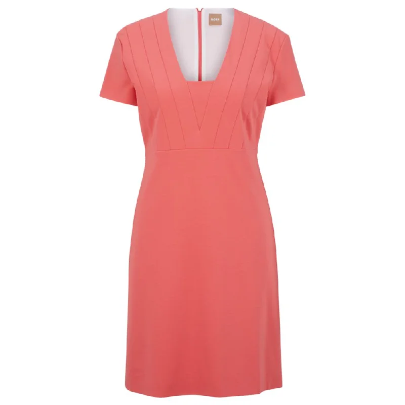 Slim-fit short-sleeved dress with seam details Tunics Fleece cozy