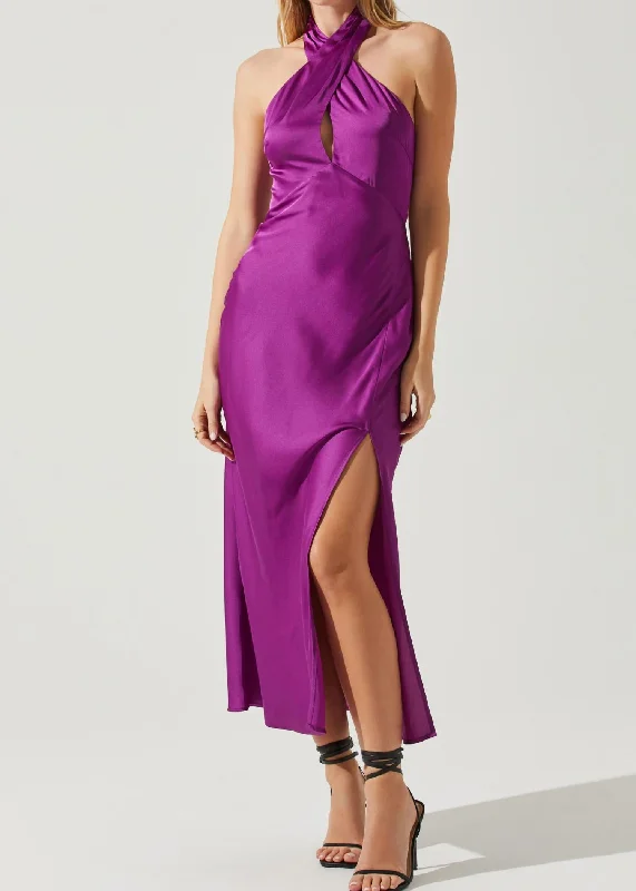 Marissa Dress In Magenta Turtleneck Neckline Stylish