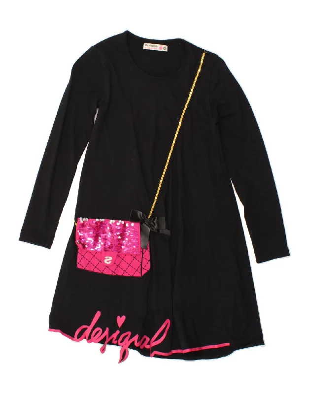 DESIGUAL Girls Graphic Long Sleeve A-Line Dress 11-12 Years Black Tunics Fleece cozy DESIGUAL Girls Graphic Long Sleeve A-Line Dress 11-12 Years Black Tunics Fleece cozy