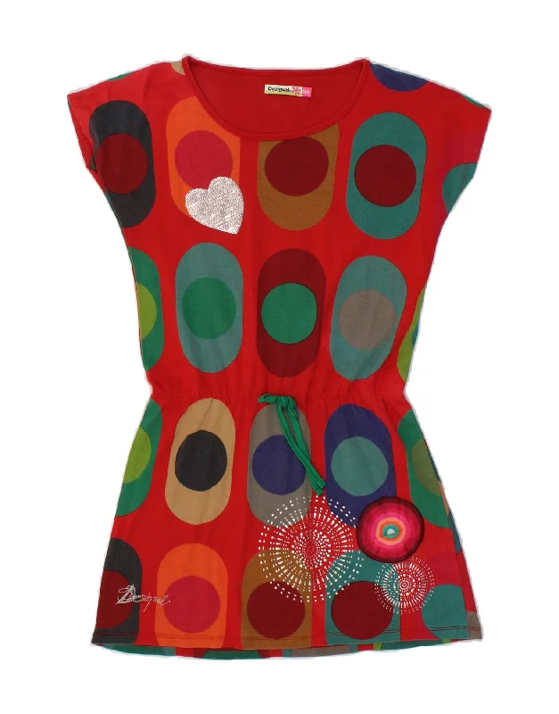 DESIGUAL Girls Graphic Basic Dress 13-14 Years Red Geometric Tunics Stylish elegant