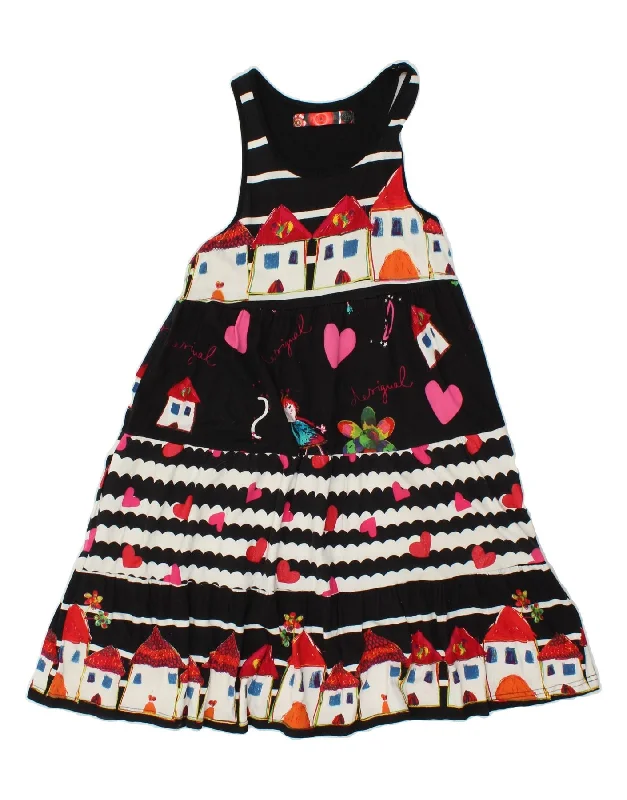 DESIGUAL Girls Abstract Pattern Sleeveless A-Line Dress 13-14 Years Black Tunics Cozy comfortable