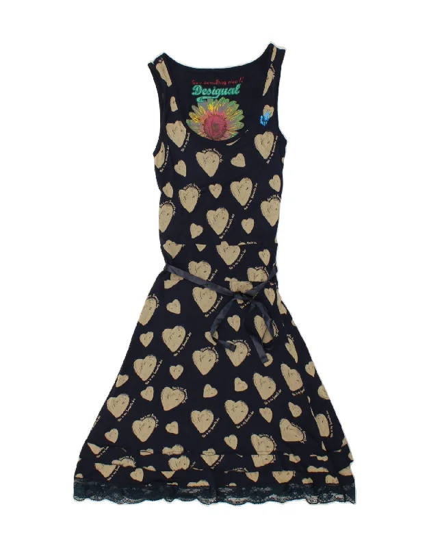 DESIGUAL Womens Graphic Sleeveless A-Line Dress UK 8 Small Navy Blue Tunics Cozy comfortable