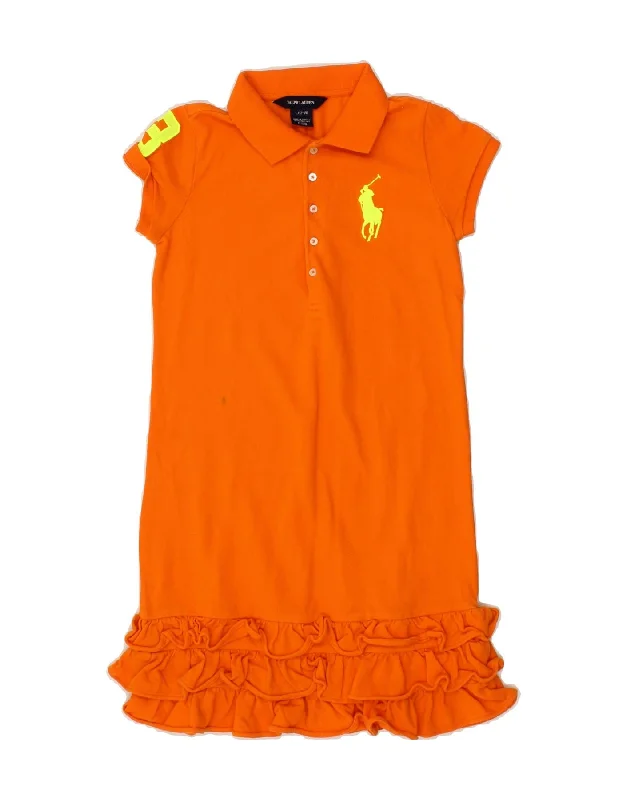 RALPH LAUREN Girls Graphic Polo Dress 13-14 Years Large Orange Cotton Tunics Luxurious high-end