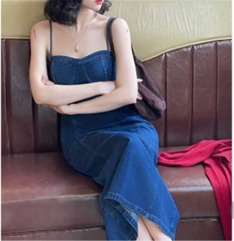 Women'S Fashion Sexy Denim Spaghetti Strap Dress Tunics Stylish modern