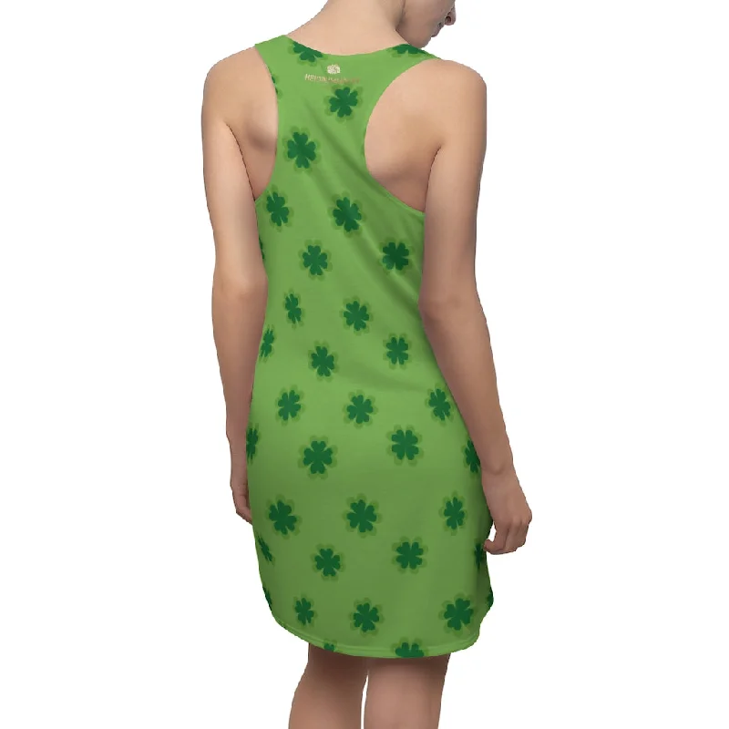 Light Green Clover Dress, Best Clover Leaf Print St. Patty's Day Long Regular Fit Women's Racerback Dress-Made in USA Tunics Practical durable Light Green Clover Dress, Best Clover Leaf Print St. Patty's Day Long Regular Fit Women's Racerback Dress-Made in USA Tunics Practical durable