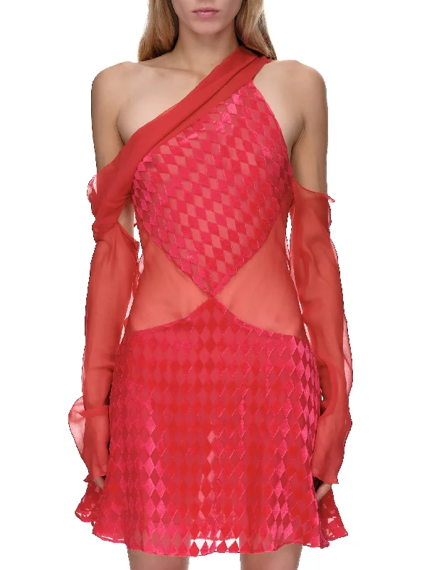 Nightfall Draped Asymmetric Dress (DR03-SI01-350-BRIGHT-RED) A-Line Day Work