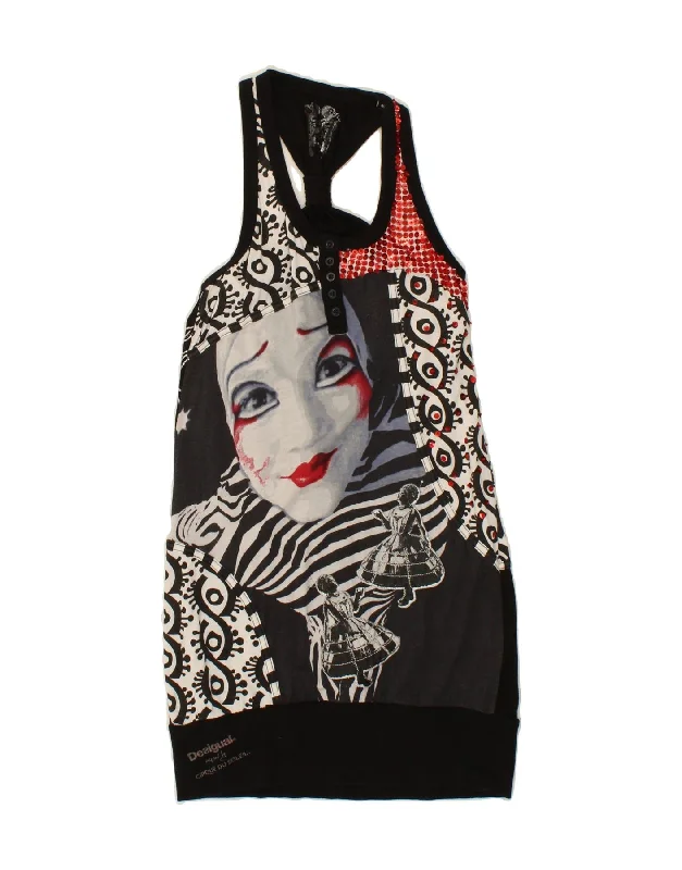 DESIGUAL Womens Graphic Sleeveless Basic Dress UK 12 Medium Black Viscose Tunics Luxurious high-end