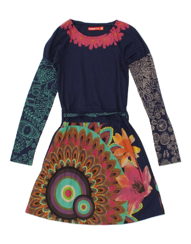 DESIGUAL Girls Graphic Long Sleeve A-Line Dress 11-12 Years Navy Blue Tunics Fashionable trendy DESIGUAL Girls Graphic Long Sleeve A-Line Dress 11-12 Years Navy Blue Tunics Fashionable trendy
