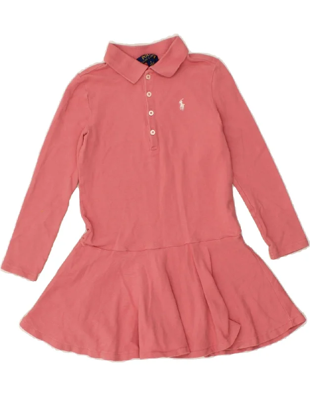 POLO RALPH LAUREN Girls Long Sleeve Polo Dress 5-6 Years Pink Cotton Tunics Seasonal trendy POLO RALPH LAUREN Girls Long Sleeve Polo Dress 5-6 Years Pink Cotton Tunics Seasonal trendy