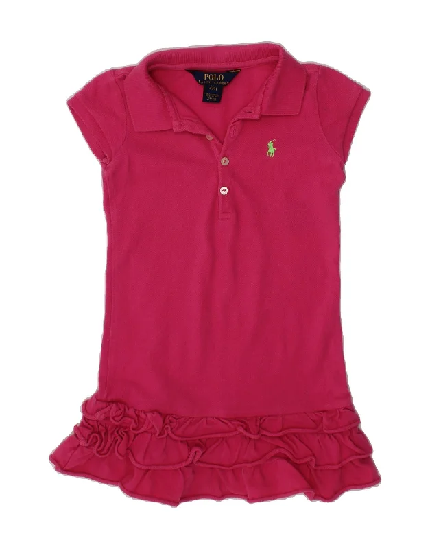 POLO RALPH LAUREN Girls Polo Dress 3-4 Years Pink Cotton Bodycon Club Sequined