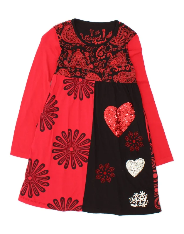 DESIGUAL Girls Graphic A-Line Dress 9-10 Years Red Floral Cotton Tunics Travel practical DESIGUAL Girls Graphic A-Line Dress 9-10 Years Red Floral Cotton Tunics Travel practical