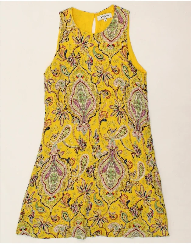 DESIGUAL Womens Sleeveless A-Line Dress UK 12 Medium Yellow Paisley Tunics Sale discount