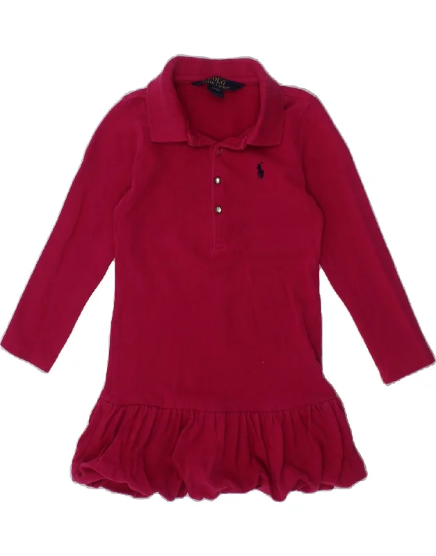 POLO RALPH LAUREN Girls Long Sleeve Polo Dress 2-3 Years Pink Cotton Tunics Fashionable chic