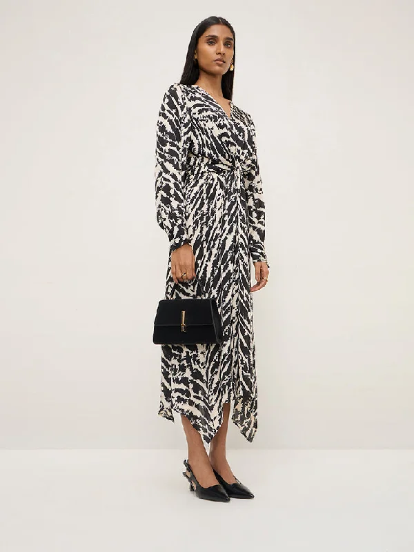 Wardrobe Black Animal Printed A-Line Dress Tunics Seasonal trendy