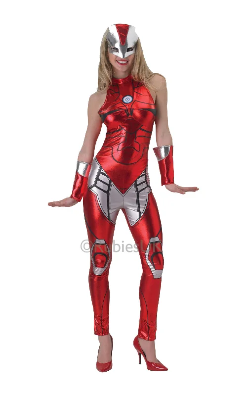 Ladies Superhero Rescue + Mask Fancy Dress Iron Man The Avengers Costume Tunics Print Colorful