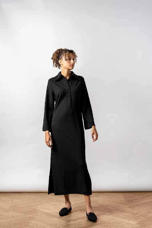 Emiko Collar Dress Black Boat Neckline Classic
