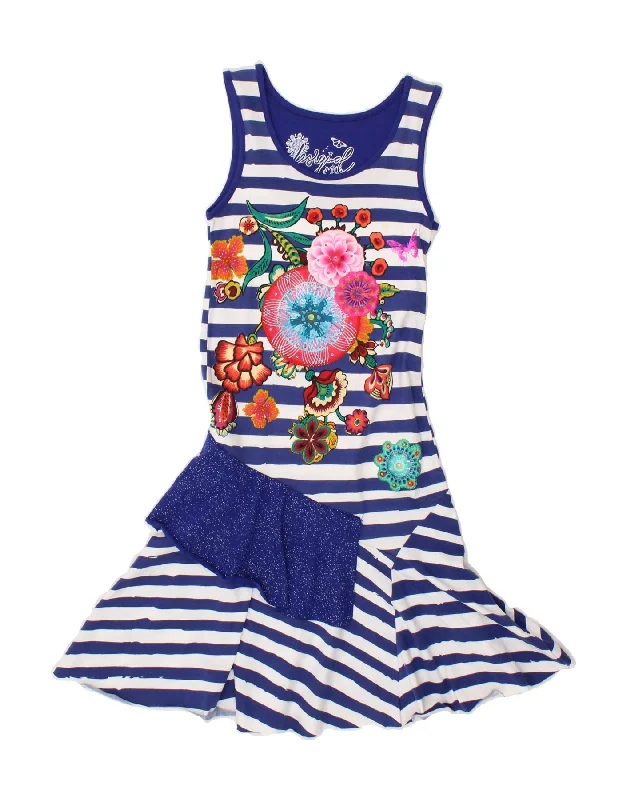 DESIGUAL Girls Sleeveless A-Line Dress 11-12 Years Navy Blue Floral Cotton Tunics Mesh breathable DESIGUAL Girls Sleeveless A-Line Dress 11-12 Years Navy Blue Floral Cotton Tunics Mesh breathable
