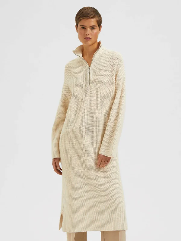 Selected Femme Fela Knit Dress in Birch Maxi Flowy Bohemian