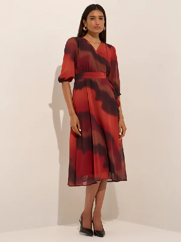 Wardrobe Rust A-Line Dress with Belt Tunics Evening elegant