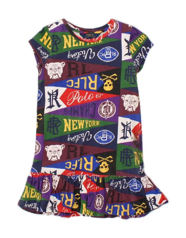 POLO RALPH LAUREN Girls Graphic Drop Waist Dress 5-6 Years Multicoloured Crew Neckline Sporty