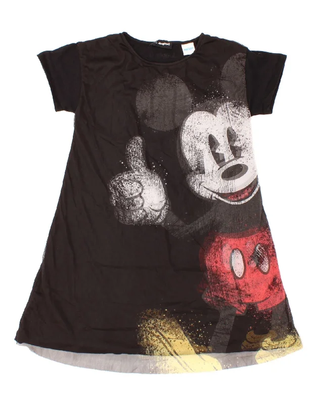 DESIGUAL Girls Mickey Mouse Graphic A-Line Dress 11-12 Years Black Cotton Elegant Long Evening