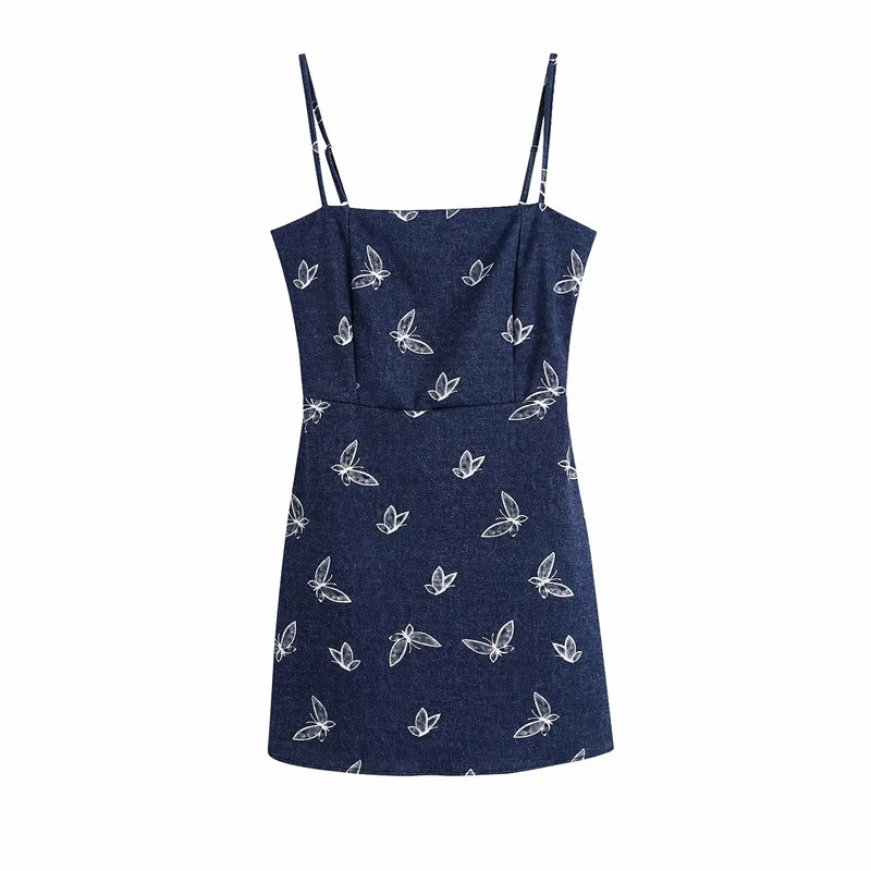 Women'S Fashion Temperament Butterfly Printing Denim Slip Dress Tunics Practical easy-care Women'S Fashion Temperament Butterfly Printing Denim Slip Dress Tunics Practical easy-care