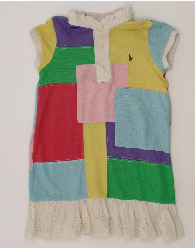 RALPH LAUREN Girls Polo Dress 3-4 Years Multicoloured Colourblock Cotton Floral Print girly