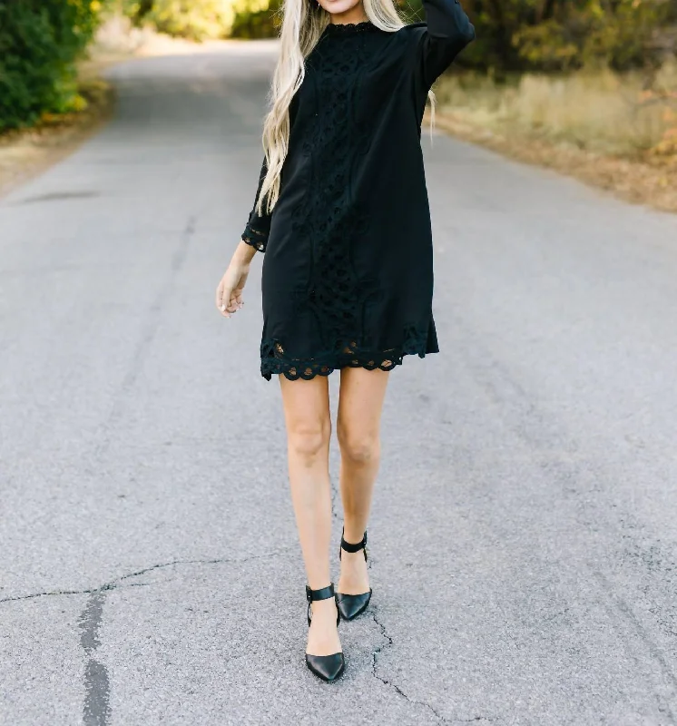 Battenburg Lace Shift Dress In Black Tunics Solid Classic