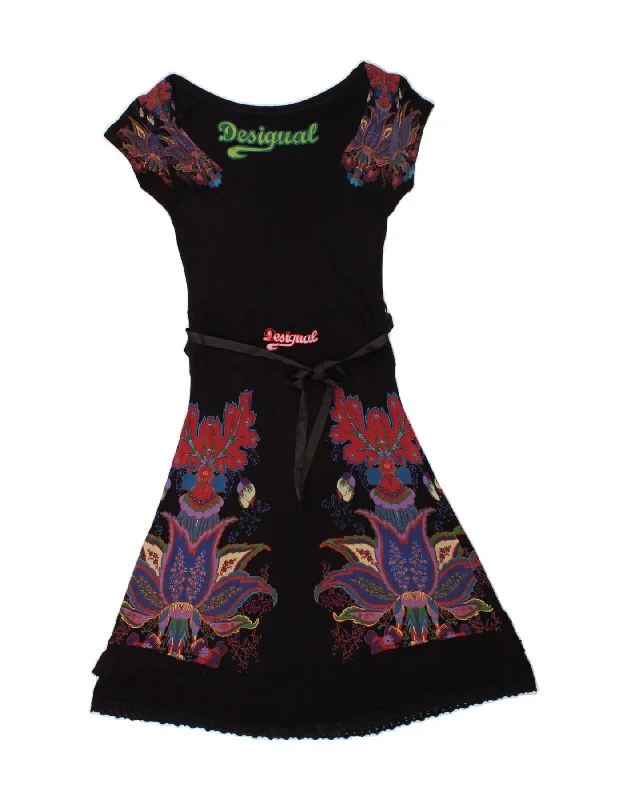 DESIGUAL Womens Graphic A-Line Dress UK 10 Small Black Floral Tunics Travel practical DESIGUAL Womens Graphic A-Line Dress UK 10 Small Black Floral Tunics Travel practical