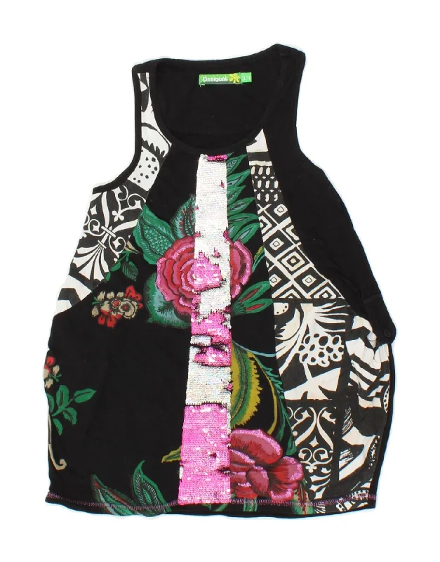 DESIGUAL Girls Sleeveless Bubble Dress 3-4 Years Black Floral Cotton Tunics Sale discount