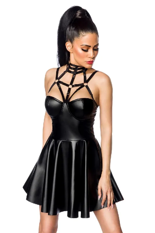 Saresia Harness Flared Mini Wetlook Dress Tunics Mesh breathable