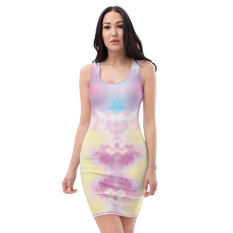 Pink Abstract Sleeveless Designer Dress, Tie Dye Pastel Women's Dress-Made in USA/EU/MX Tunics Chic elegant