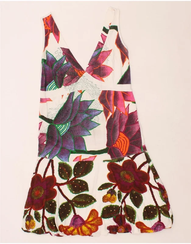 DESIGUAL Womens Sleeveless A-Line Dress UK 18 XL White Floral Cotton Tunics Business professional DESIGUAL Womens Sleeveless A-Line Dress UK 18 XL White Floral Cotton Tunics Business professional