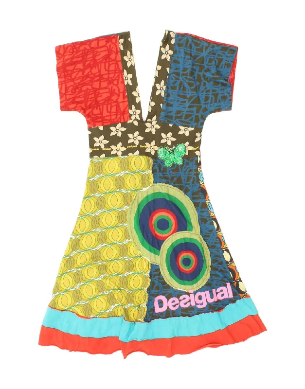 DESIGUAL Womens Abstract Pattern A-Line Dress UK 10 Small Multicoloured Off-the-shoulder Chic Trendy