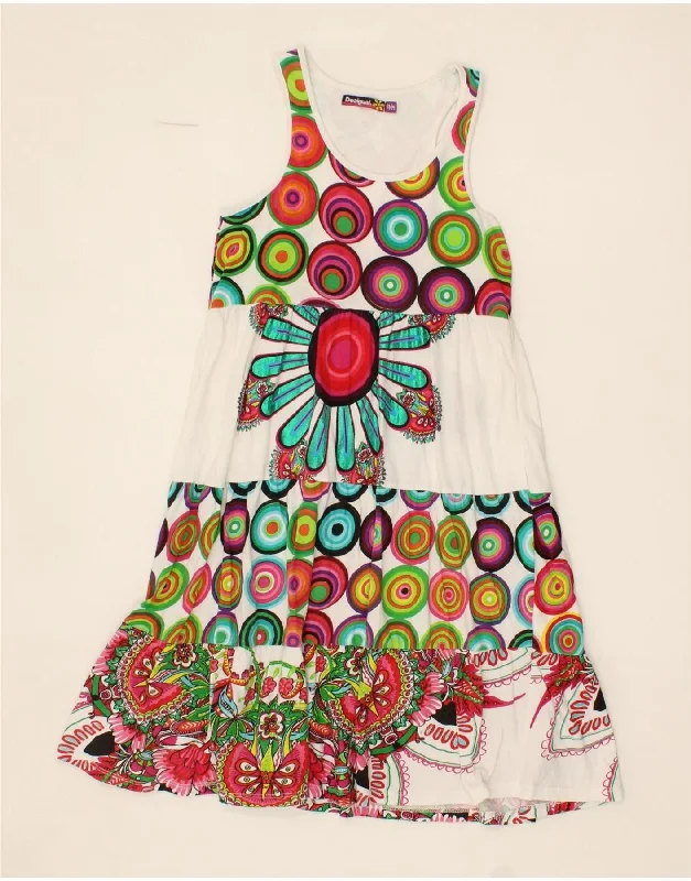 DESIGUAL Girls Abstract Pattern Sleeveless Tiered Dress 13-14 Years White Boatneck Modish Everyday DESIGUAL Girls Abstract Pattern Sleeveless Tiered Dress 13-14 Years White Boatneck Modish Everyday